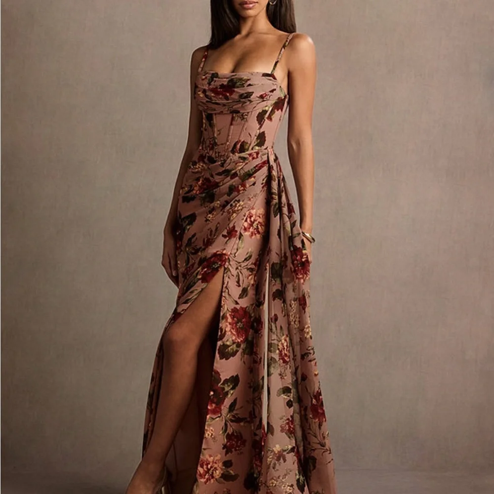 Azazie Dusty Rose Floral Maxi Dress - Picture 6 of 8